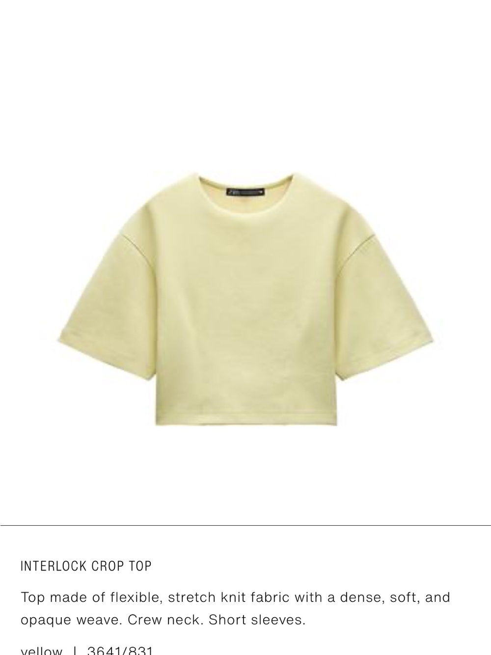 Zara Crewneck Crop Top in Pale Yellow